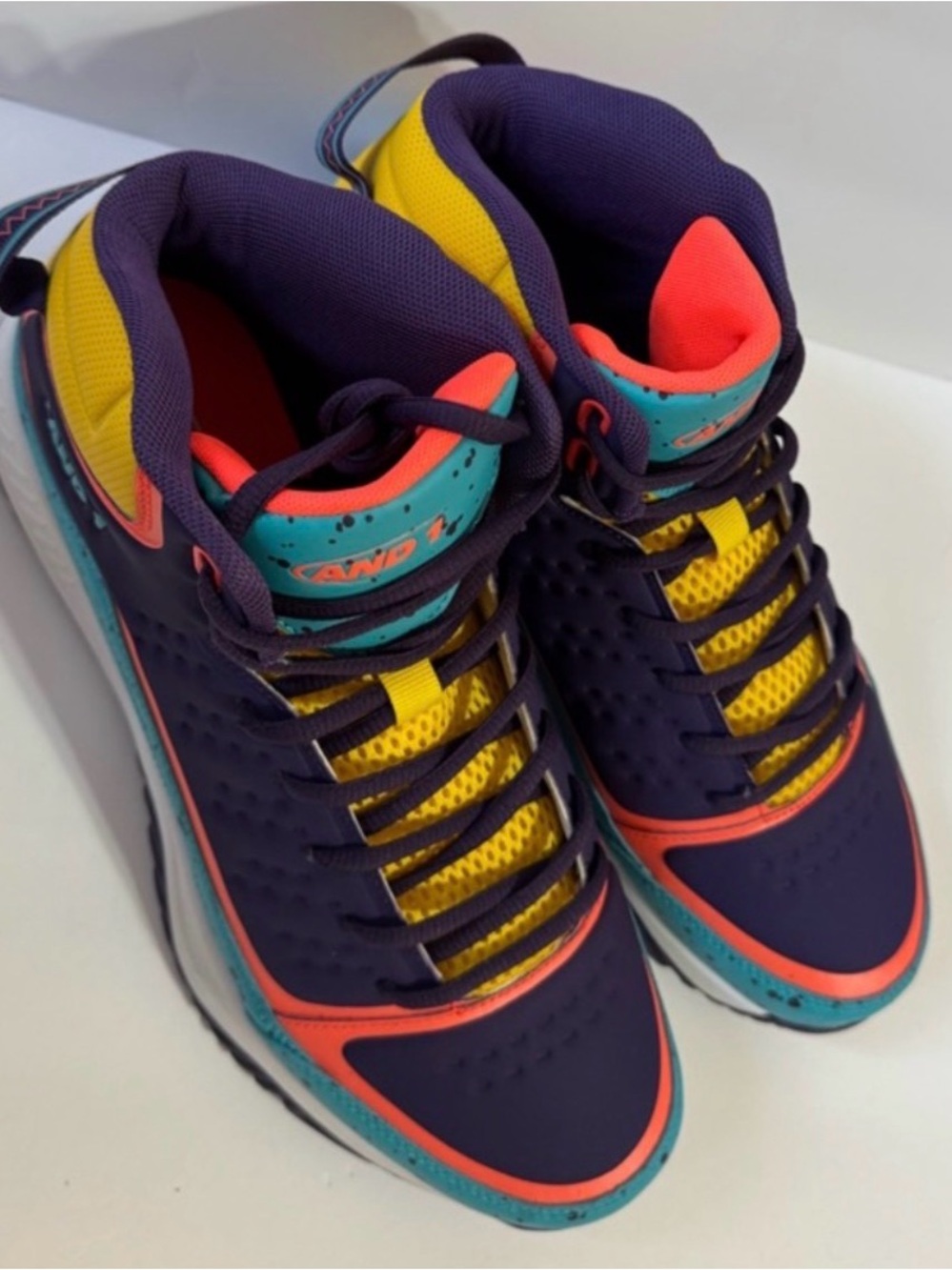 And1 Men's Athletic High-Top Shoes in Purple, Teal and Yellow - Picture 5 of 5